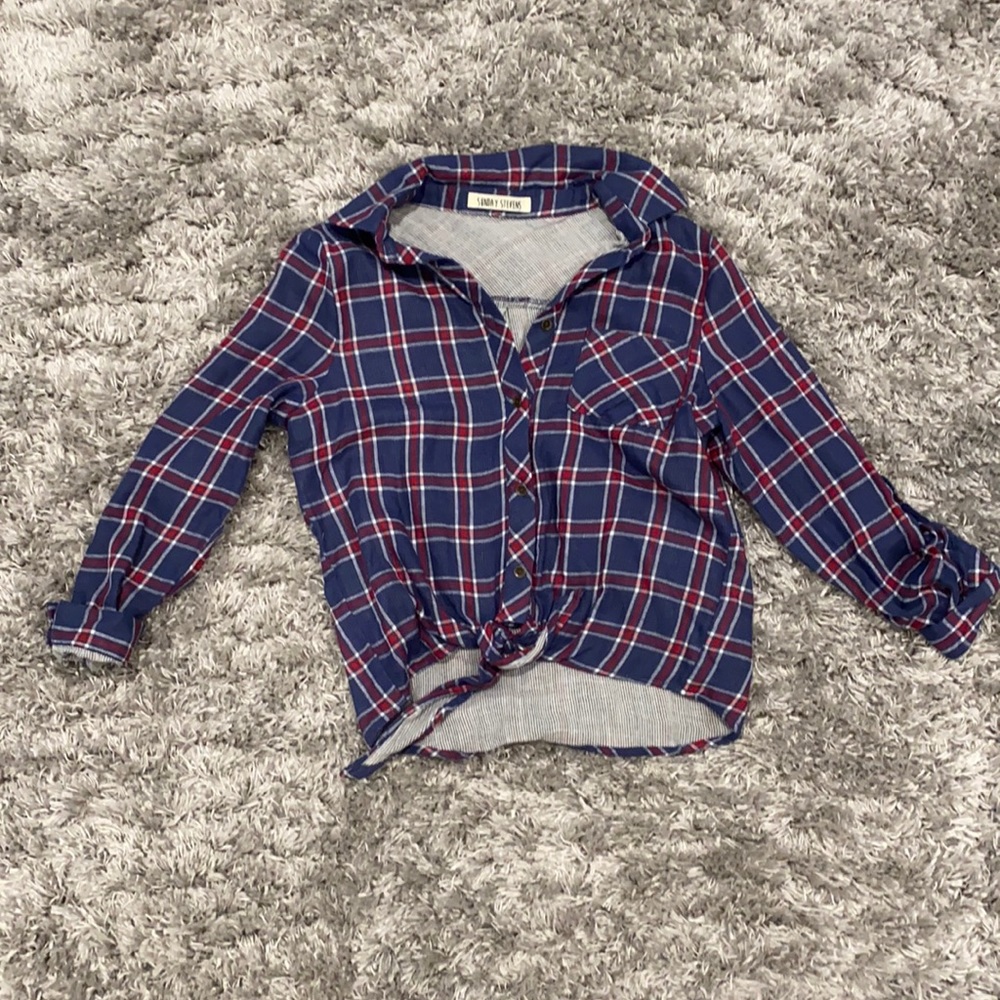 Small blue flannel with red and white